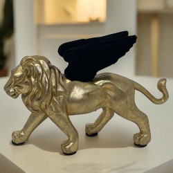 Löwe Dekofigur Resin 12x20cm gold-schwarz