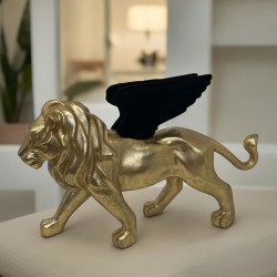 Löwe Dekofigur Resin 24x37cm gold-schwarz