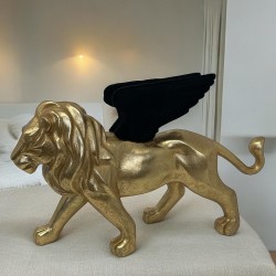 Löwe Dekofigur Resin 24x37cm gold-schwarz