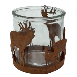 Windlicht -Deer- Metall-Glas 10cm rost