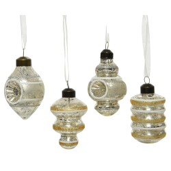 Baumkugel -Lazary- 4ass Glas 8x5cm weiss-gold