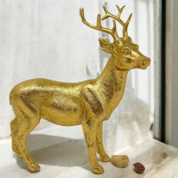 Hirsch Dekofigur Resin 15x16cm gold-glitter