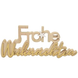 Schriftzug -Frohe Weihnachten- Holz 22cm natur-gold