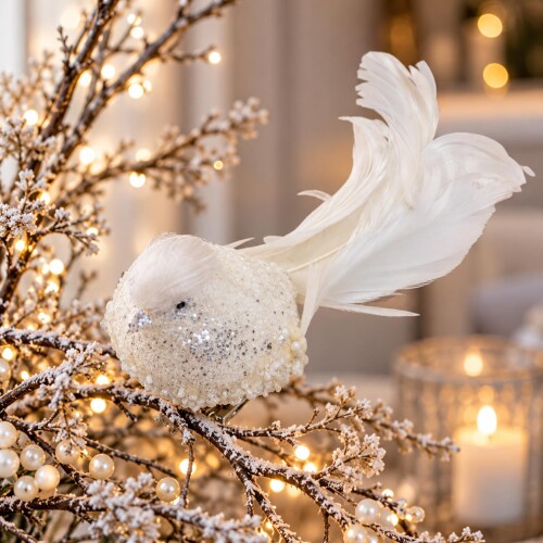 Vogel Glitter Deko-Clip 18cm weiss