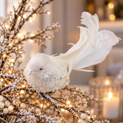 Vogel Glitter Deko-Clip 18cm weiss