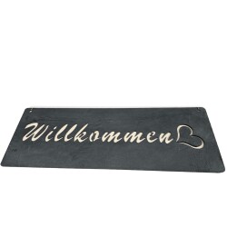 Schild -Willkommen- Metall 40x15cm grau