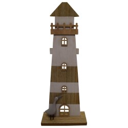 Leuchtturm Möwe Holz 40cm natur-weiss