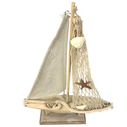 Segelschiff Deko Holz 38x25cm natur-weiss
