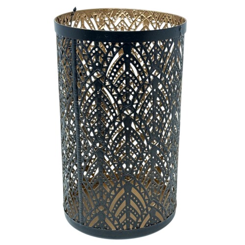 Windlicht -Lyro- Metall 16x13cm schwarz-gold