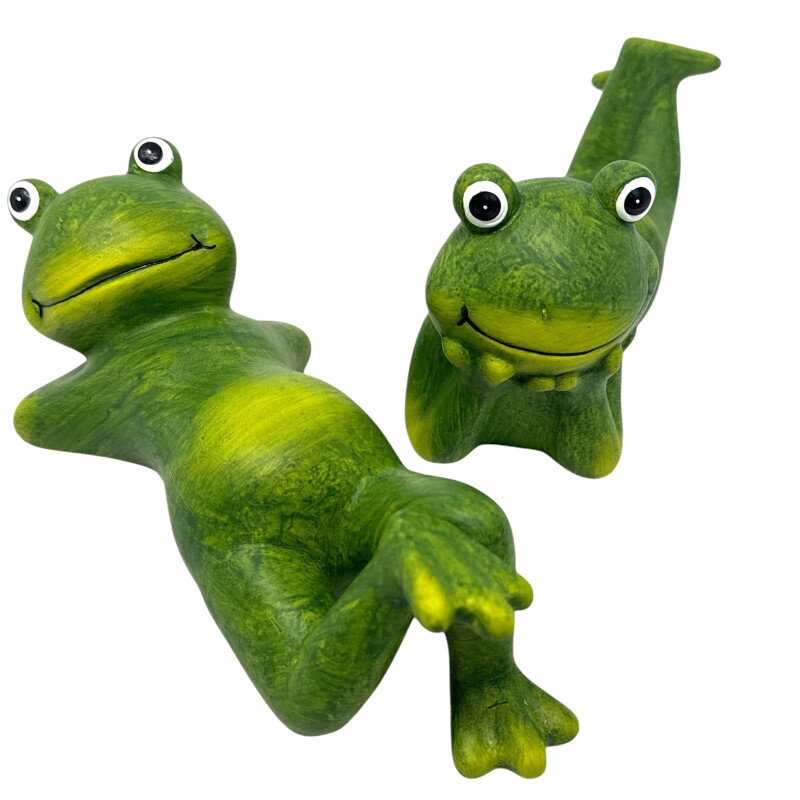 2er Set Keramik-Froschfiguren – Grün, Glänzend, Ca. 6,9 Cm Hoch Für Deko Im Garten & Zuhause