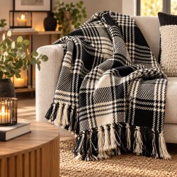 Decke -Plaid- Baumwolle 160x160cm schwarz-weiss