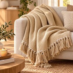 Decke -Plaid- Baumwolle 150x125cm creme