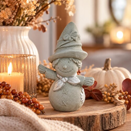Vogelscheuche Deko Keramik 13 cm Grau