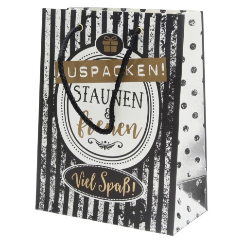 Geschenktüte -Auspacken- 21x16cm schwarz-gold