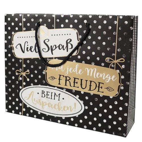 Geschenktüte -Viel Spass- 28x35cm schwarz-gold