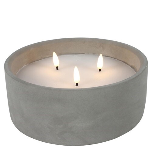 LED Topfkerze x3 9x20cm grau