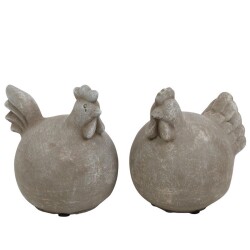 Huhn 2ass Keramik 12x9cm grau