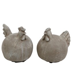 Huhn 2ass Keramik 15x13cm grau