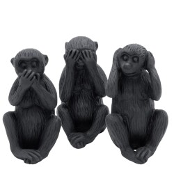 Affe 3er-Set Polyresin 12cm schwarz