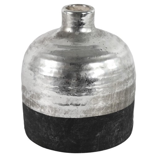Vase -Terri- Keramik 18x14cm schwarz-silber