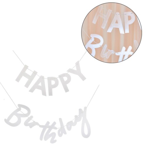 Girlande -Happy Birthday- Papier 3m weiss