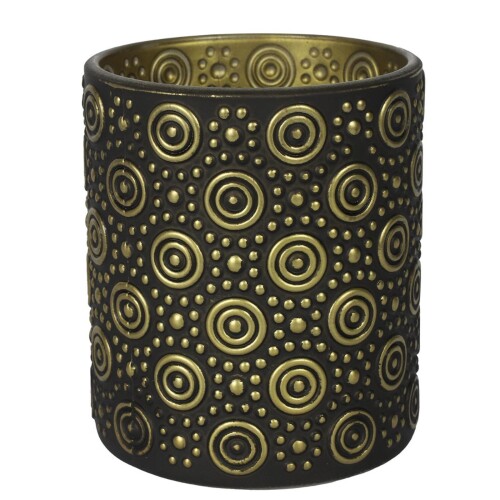 Teelichthalter -Hailey- Glas 10x9cm schwarz-gold