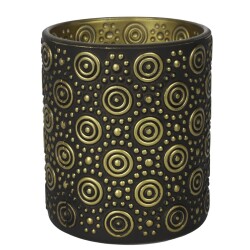 Teelichthalter -Hailey- Glas 10x9cm schwarz-gold