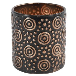Teelichthalter -Hailey- Glas 8x8cm schwarz-gold