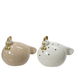 Huhn 2ass Keramik 9x12cm braun-creme