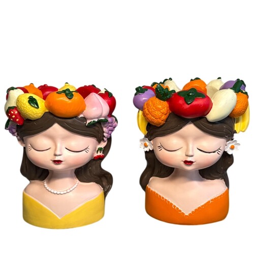 Blumentopf -Lady Fruit- 2ass Polyresin 18x14cm bunt