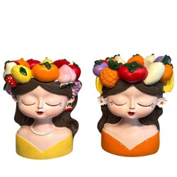 Blumentopf -Lady Fruit- 2ass Polyresin 18x14cm bunt