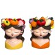 Blumentopf -Lady Fruit- 2ass Polyresin 18x14cm bunt