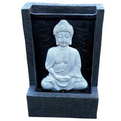 Brunnen Buddha Polyresin 39x26cm grau