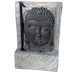 Brunnen Buddha Polyresin 40x28cm grau