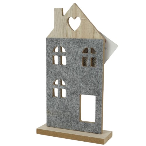 Haus Deko Holz 21x12cm grau
