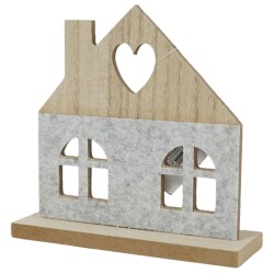 Haus Deko Holz 13x14cm grau