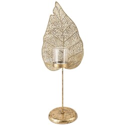 Teelichthalter Blatt Metall 50cm gold