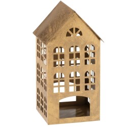 Teelichthalter Haus Metall 32x17cm gold