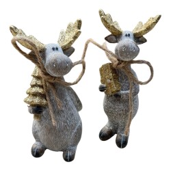 Rentier 2ass Polyresin 16cm grau-gold