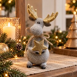 Rentier Polyresin 21cm grau-gold