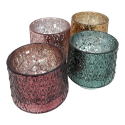 Teelichthalter Luxy 4ass Glas 8x8cm bunt
