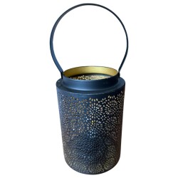 Laterne LED Metall 18x12cm schwarz-gold