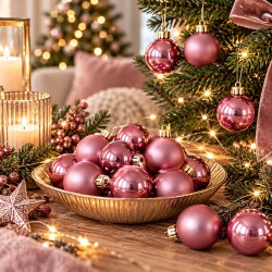 Baumkugel 16er-Set Kunststoff 4cm pink-samt
