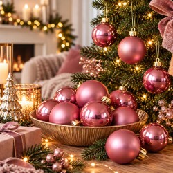 Baumkugel 12er-Set Kunststoff 6cm pink-samt