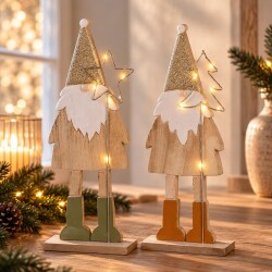 Weihnachtsmann mit Lichterkette 2ass Holz 38cm natur