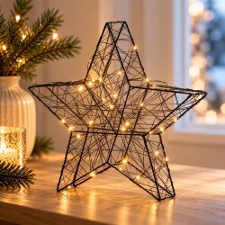 Stern mit Lichterkette Metall Indoor 30cm schwarz