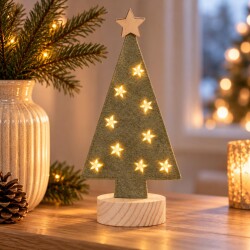 Tannenbaum mit 9 Micro LED Filz 28x13cm