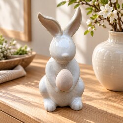 Osterhase Dekofigur Keramik 21x10cm natur